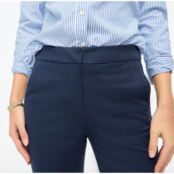 J.Crew Petite Kelsey Cotton Blend Flare Pant High Waist Navy Slim Crop US 8 NWT - Picture 2 of 13